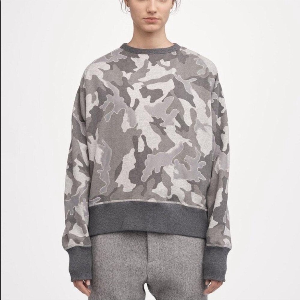 Rag and Bone Racer Mesh Grey Camo Print Sweatshirt Size S